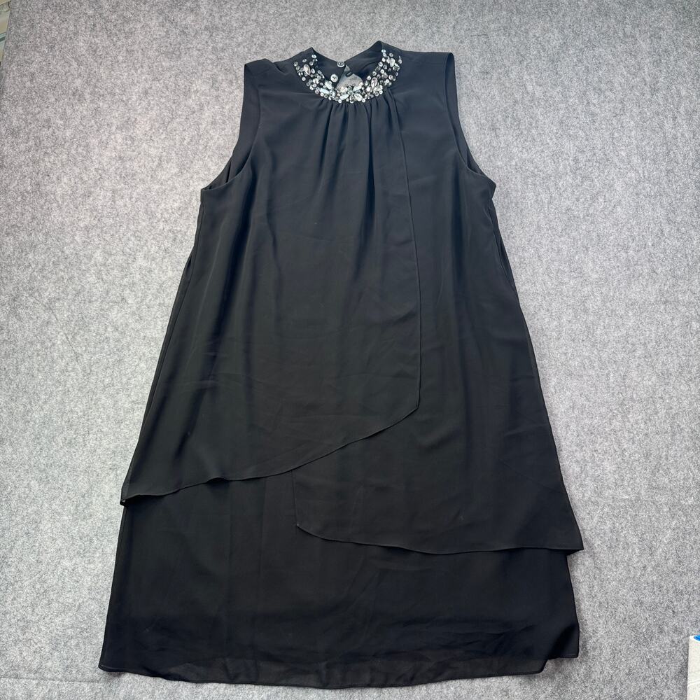 S.L. Fashion Womens 12 Black Sleeveless Layered Chiffon Beaded Dress